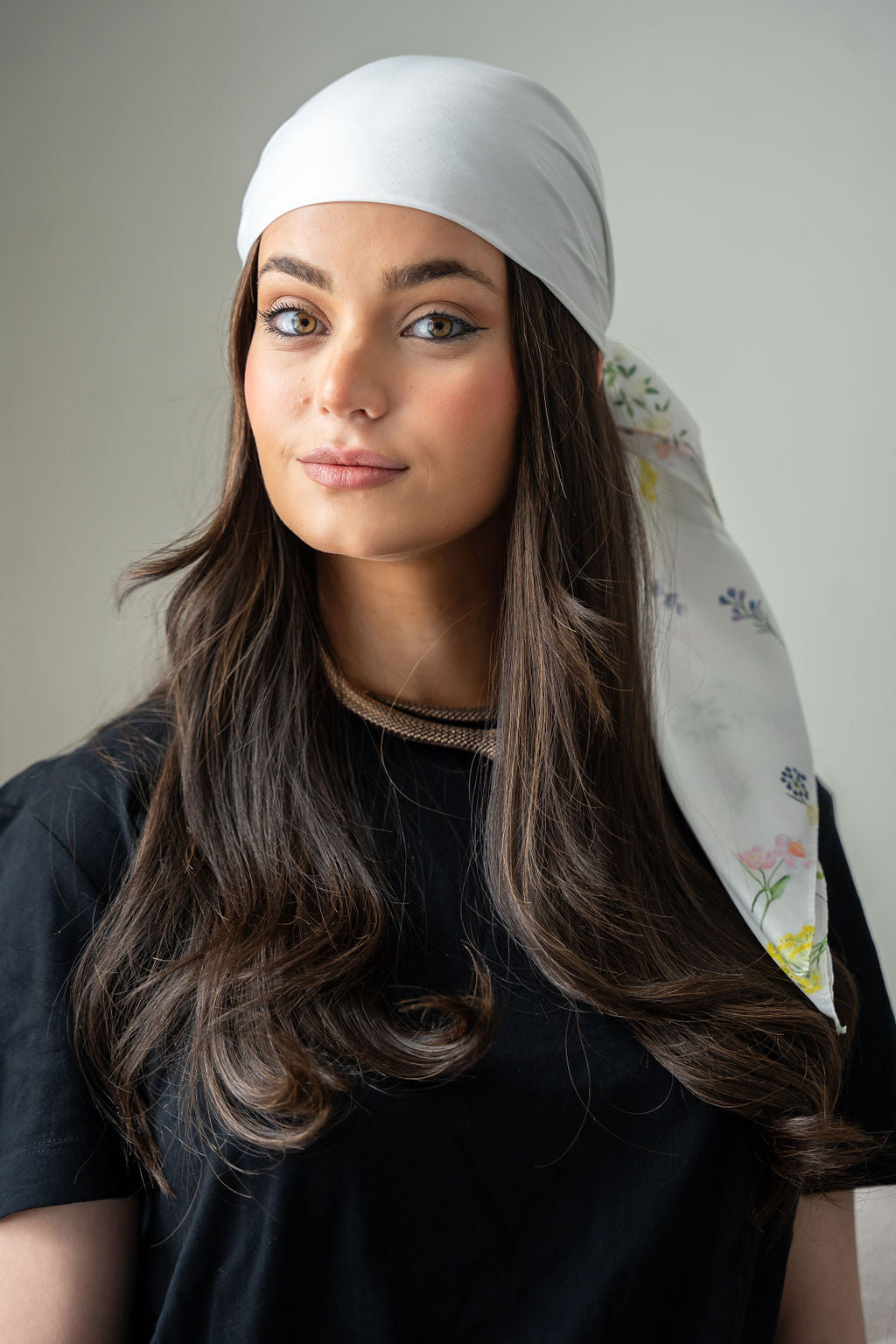 Framed in Florals White Head Scarf