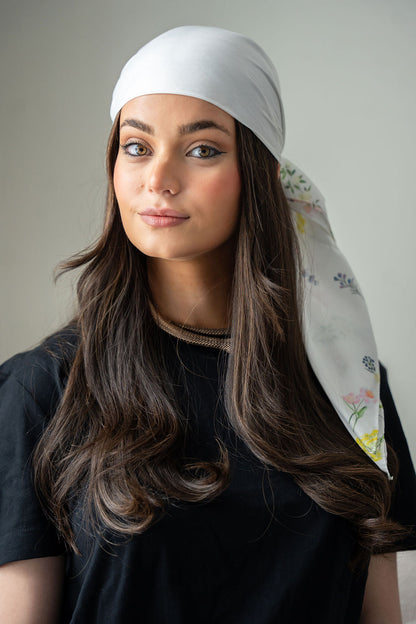 Framed in Florals White Head Scarf