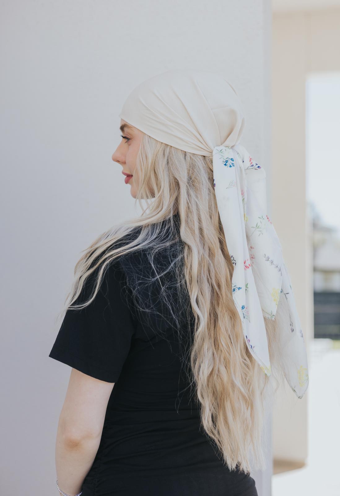 Framed in Florals Beige Head Scarf