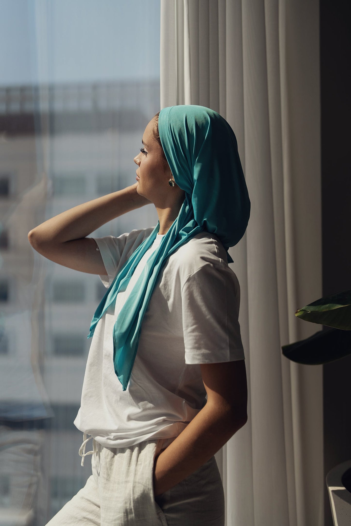 Teal Bathing Suit Headscarf (with velvet + silicone Grip Band)