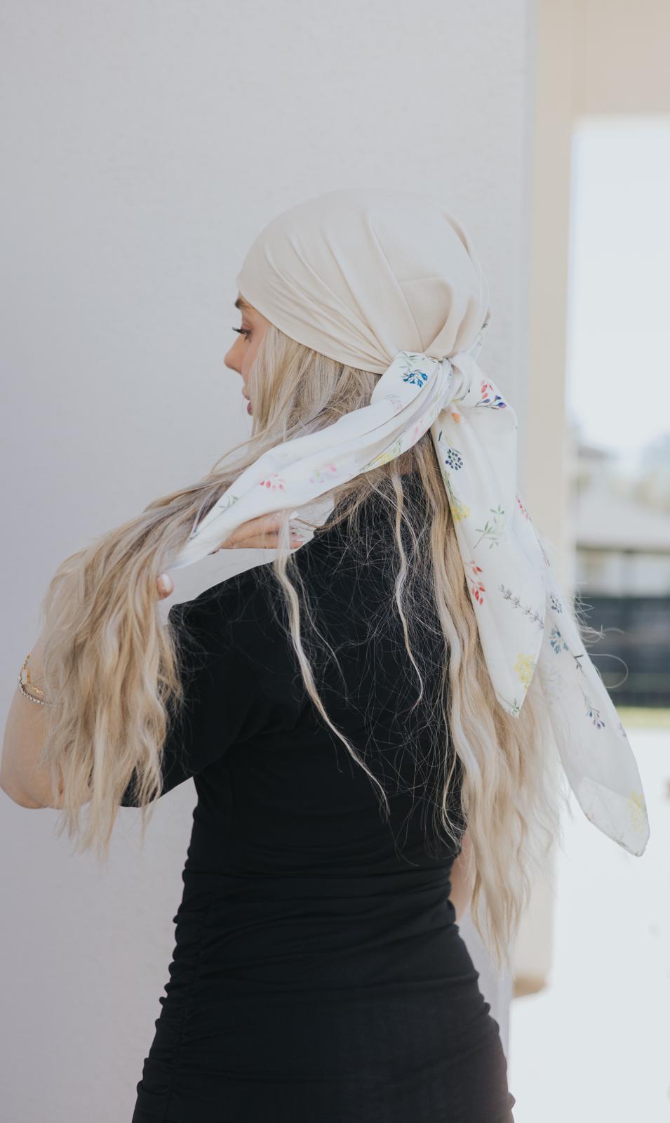 Framed in Florals Beige Head Scarf